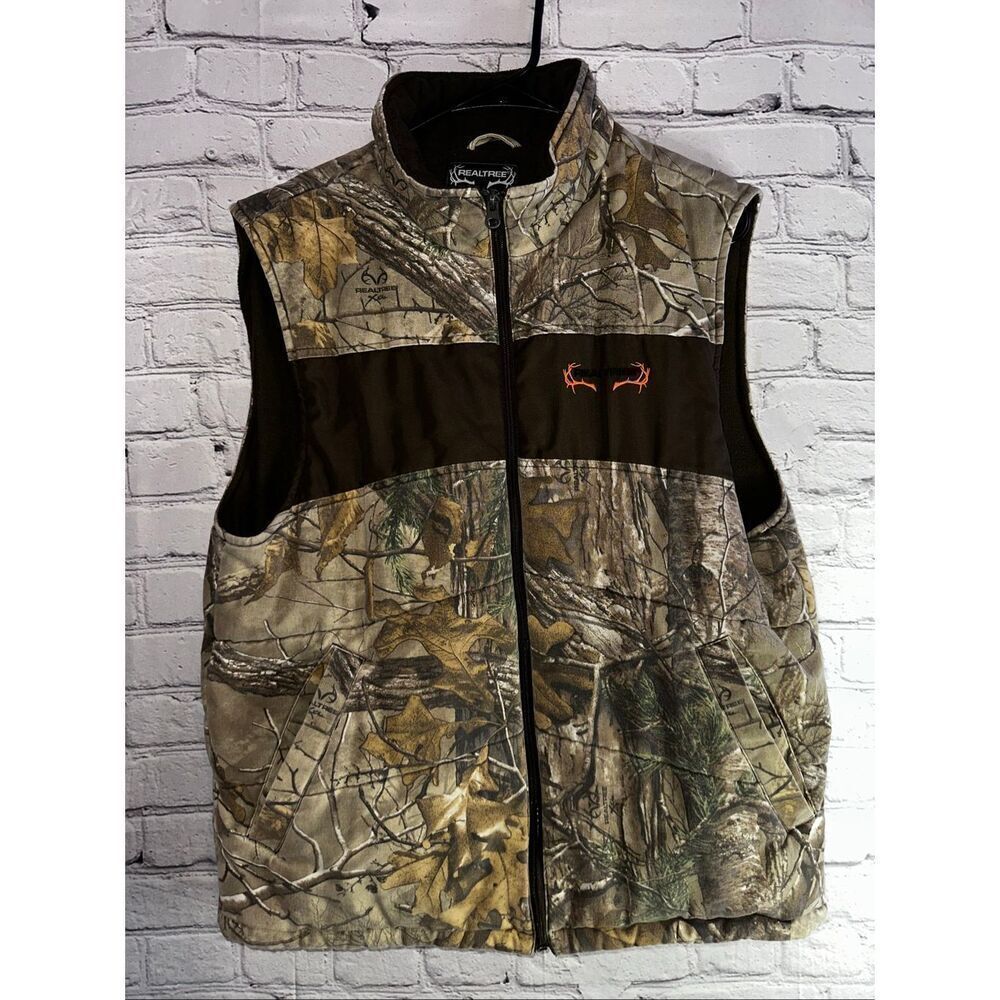 Realtree Xtra Men’s Medium Insulated Hunting Puffer Vest Brown Camo Fleece Lined